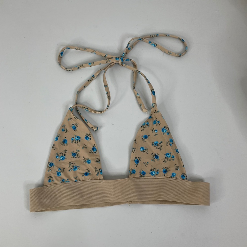 Frankies Bikinis Blue Floral Bikini Top Size Medium